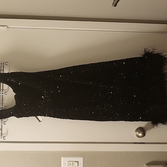 Fashion Nova Midi sequin Dress with Feather Trim Size L - Picture 3 of 8